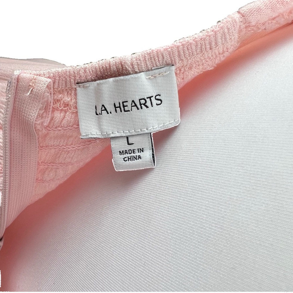 PacSun LA Hearts Size Large Keyhole Babydoll Mini Dress Pink Ruched Tie Front - Picture 5 of 7